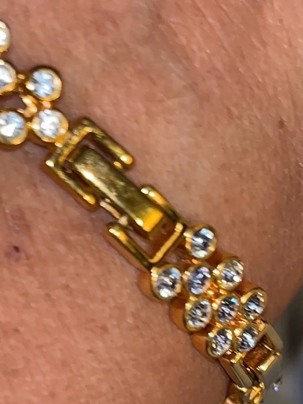 Vintage JBK Gold Tone Clear Rhinestone Tennis Bracelet 7.5” Signed Sparkly